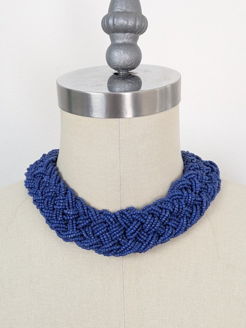 Chunky Beaded Necklace Cobalt Blue Jewelry Bib Choker